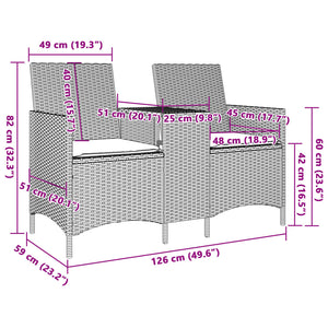 2-Sitzer Gartensofa mit Tisch Grau Rattan