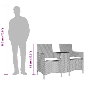 2-Sitzer Gartensofa mit Tisch Grau Rattan