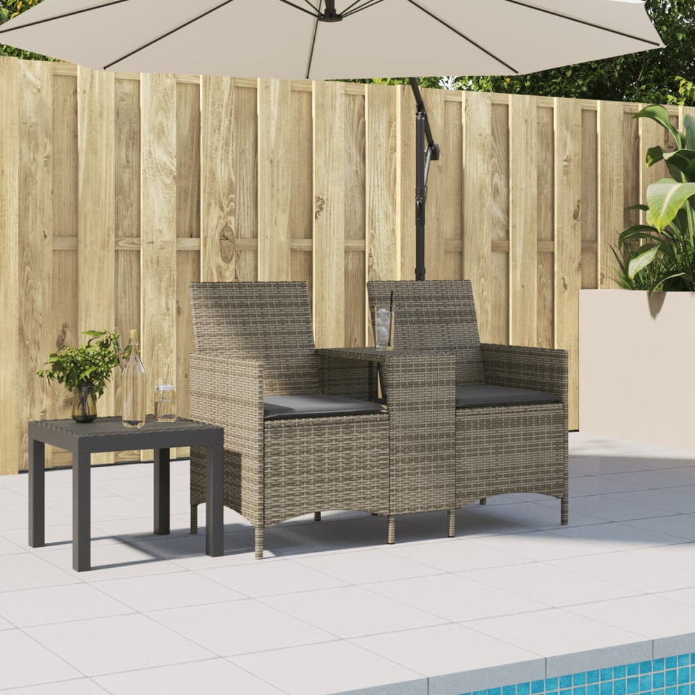 2-Sitzer Gartensofa mit Tisch Grau Rattan