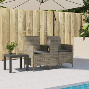 2-Sitzer Gartensofa mit Tisch Grau Rattan