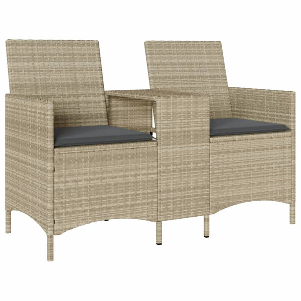 vidaXL Canapé de jardin 2 places avec table et coussins Gris clair résine tressée