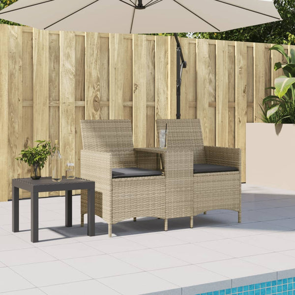vidaXL Canapé de jardin 2 places avec table et coussins Gris clair résine tressée