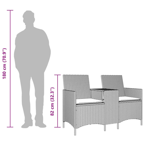 vidaXL Canapé de jardin 2 places avec table et coussins Gris clair résine tressée