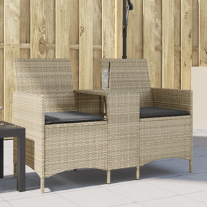 vidaXL Canapé de jardin 2 places avec table et coussins Gris clair résine tressée
