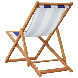 Klappbarer Strandstuhl Blau Weiß Eukalyptusholz