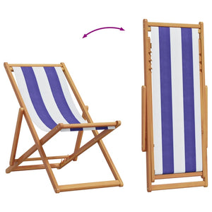 Klappbarer Strandstuhl Blau Weiß Eukalyptusholz