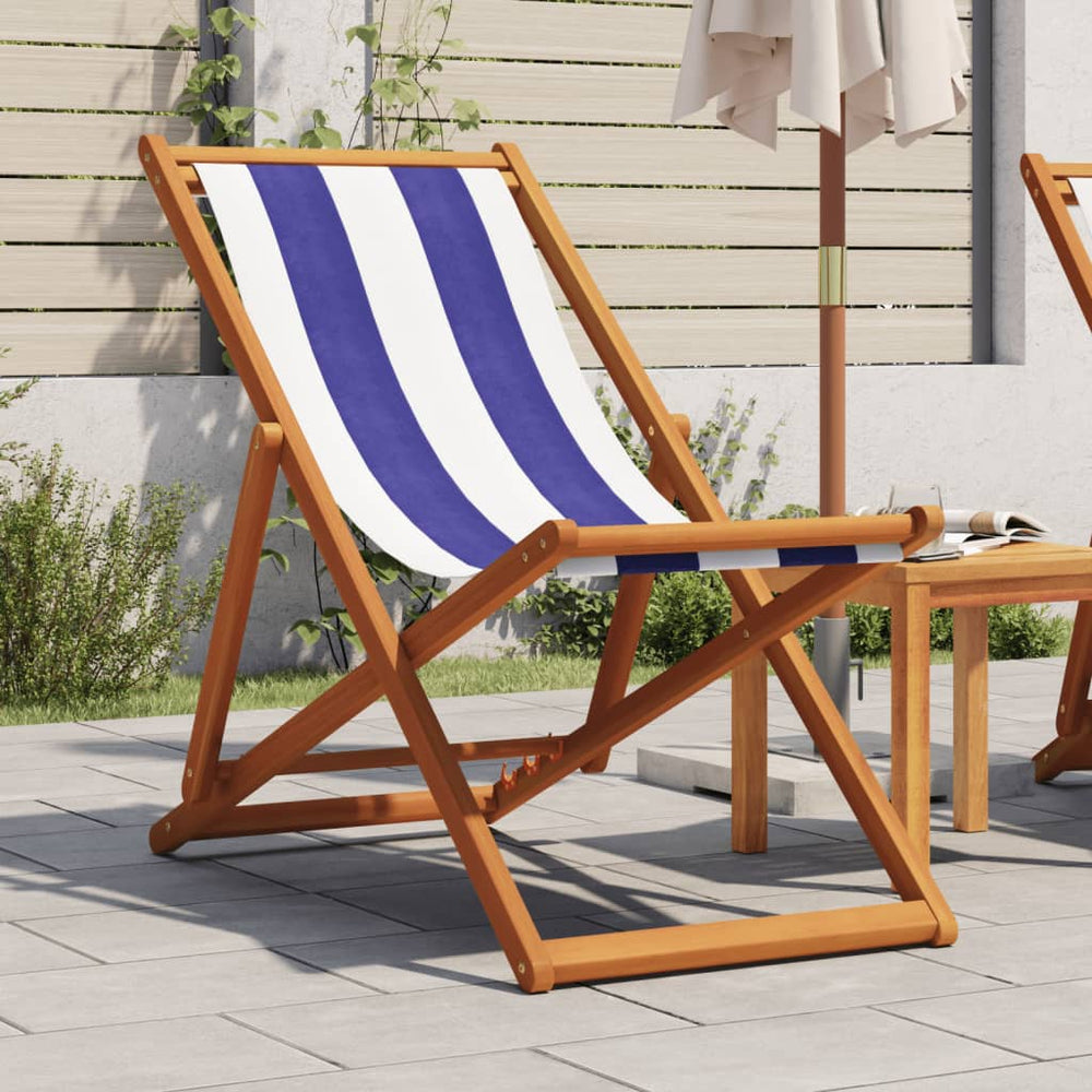 Klappbarer Strandstuhl Blau Weiß Eukalyptusholz