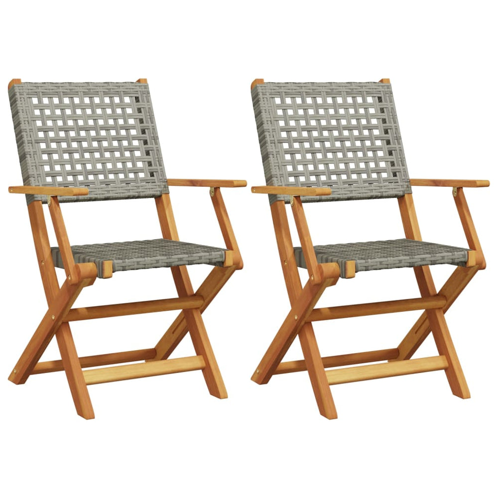 Gartenstühle 2er Set Akazie Grau Poly Rattan