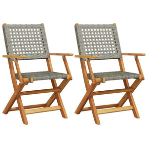 Gartenstühle 2er Set Akazie Grau Poly Rattan