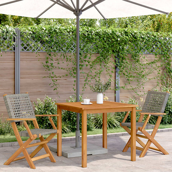 Gartenstühle 2er Set Akazie Grau Poly Rattan