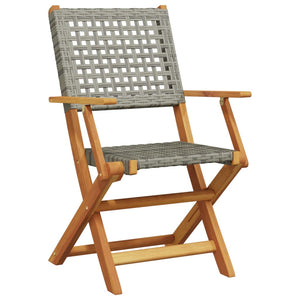 Gartenstühle 2er Set Akazie Grau Poly Rattan