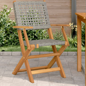 Gartenstühle 2er Set Akazie Grau Poly Rattan