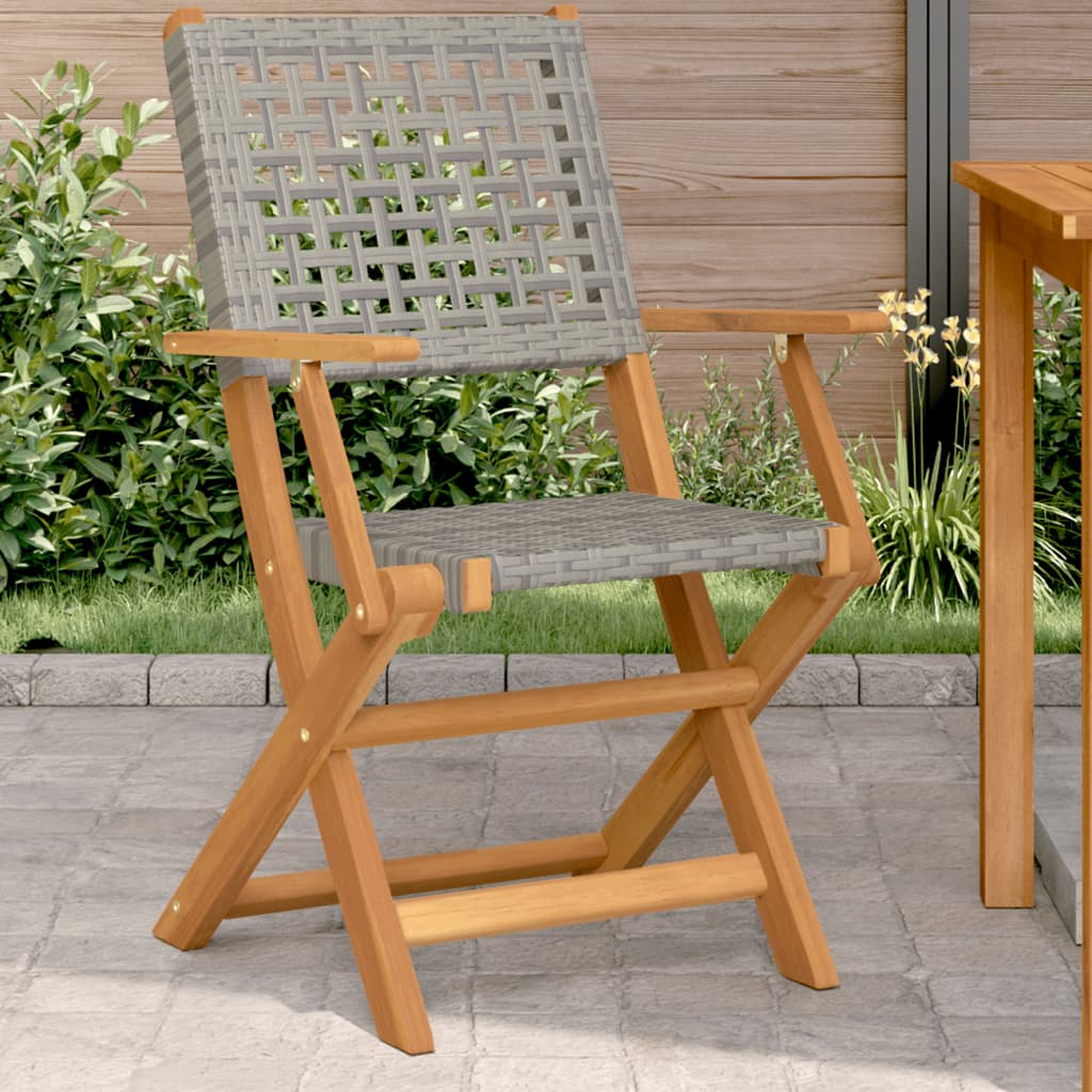 Gartenstühle 2er Set Akazie Grau Poly Rattan