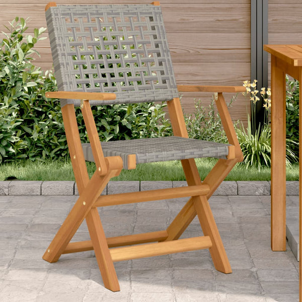 Gartenstühle 2er Set Akazie Grau Poly Rattan