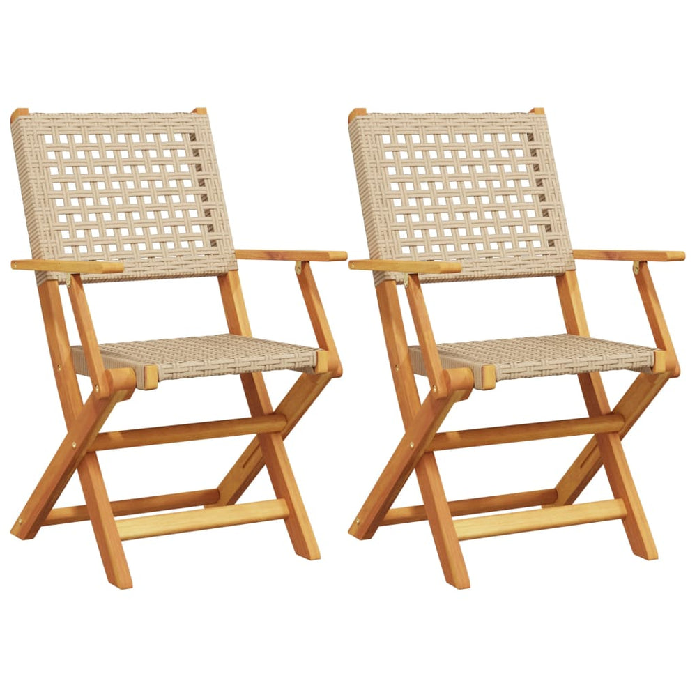 Gartenstühle 2er Set Akazie & Poly Rattan Beige