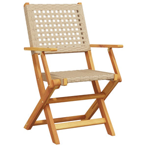 Gartenstühle 2er Set Akazie & Poly Rattan Beige