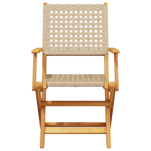 Gartenstühle 2er Set Akazie & Poly Rattan Beige