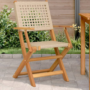 Gartenstühle 2er Set Akazie & Poly Rattan Beige