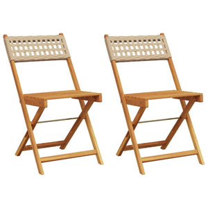 Bistrostühle 2er Set Beige Akazie & Poly-Rattan