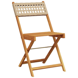 Bistrostühle 2er Set Beige Akazie & Poly-Rattan