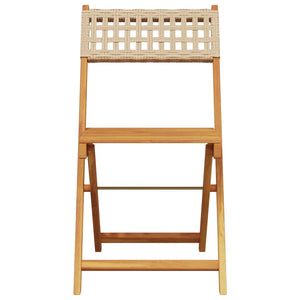 Bistrostühle 2er Set Beige Akazie & Poly-Rattan