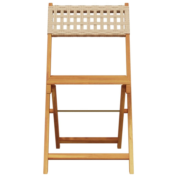 Bistrostühle 2er Set Beige Akazie & Poly-Rattan