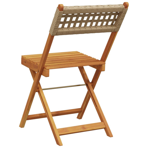 Bistrostühle 2er Set Beige Akazie & Poly-Rattan