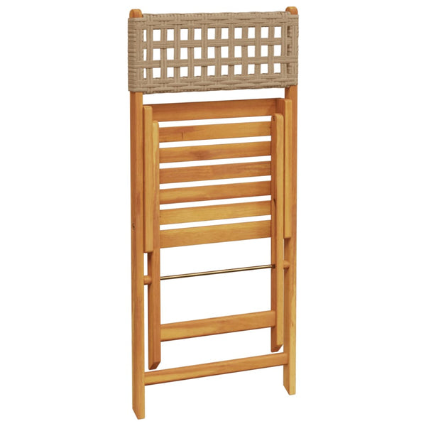Bistrostühle 2er Set Beige Akazie & Poly-Rattan