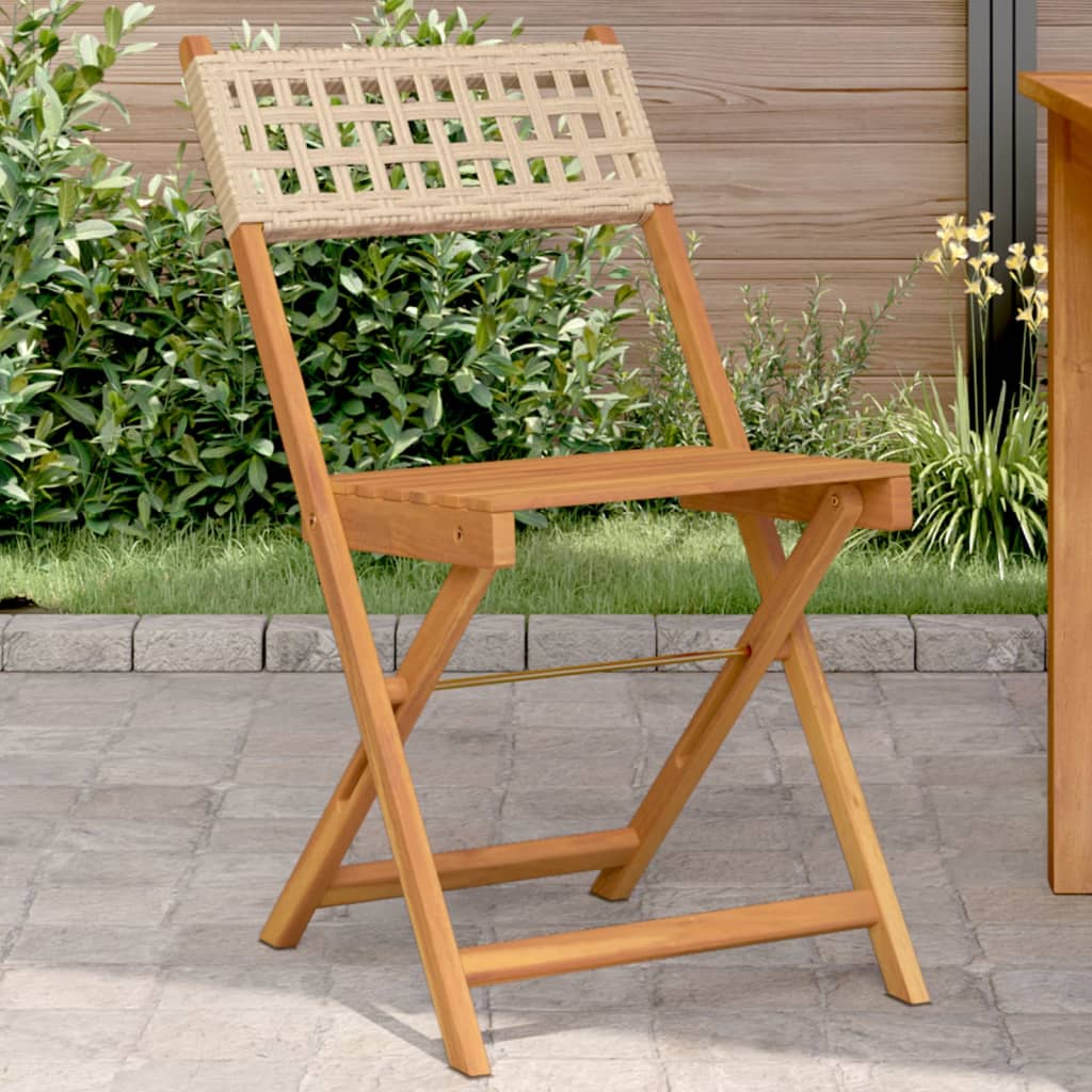 Bistrostühle 2er Set Beige Akazie & Poly-Rattan