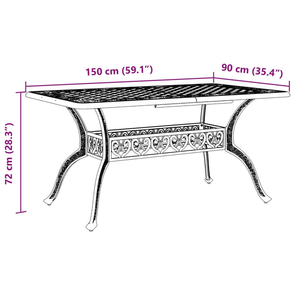 Schwarzer Gartentisch 150x90 cm Aluminiumguss