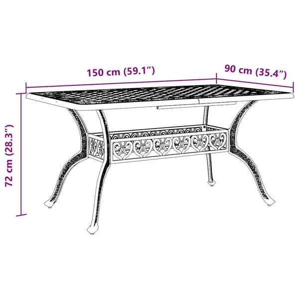 Grüner Gartentisch, 150x90 cm, Aluminiumguss