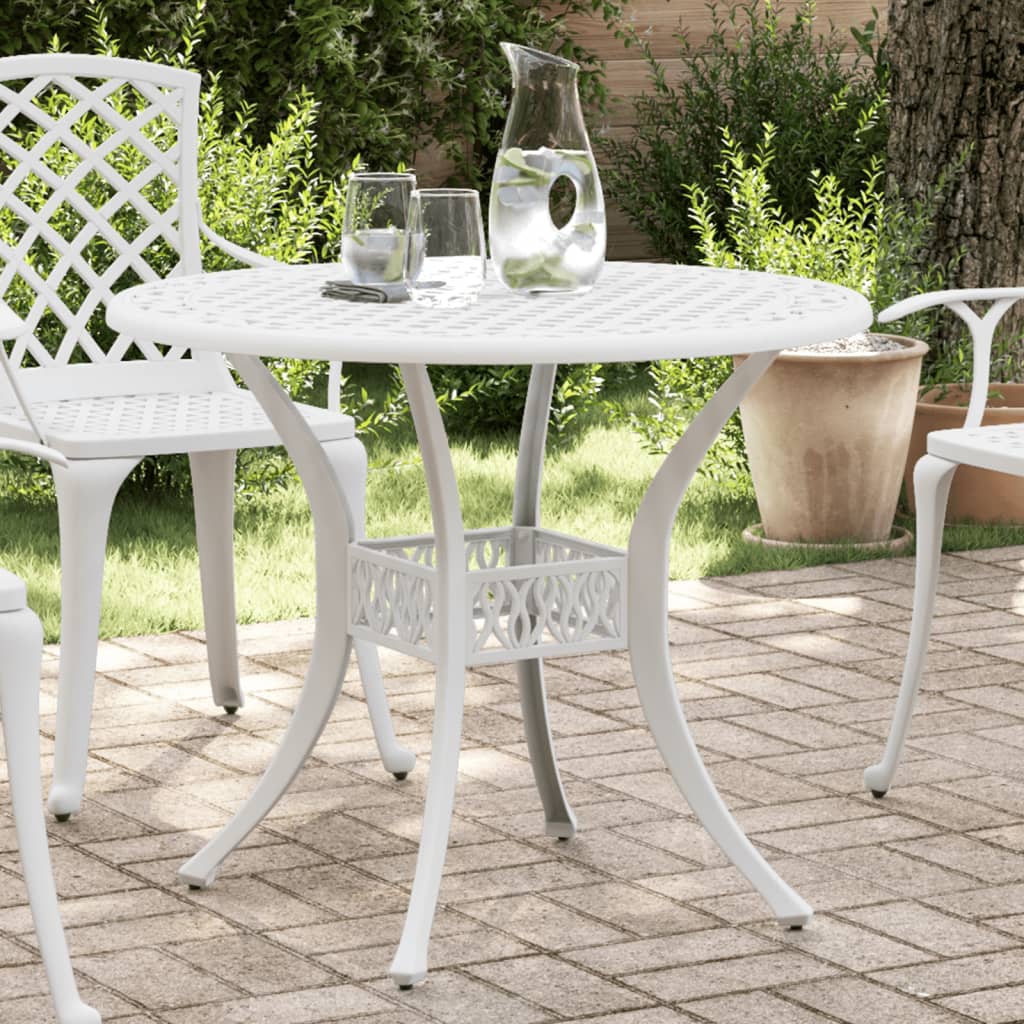 Weißer Gartentisch Ø90cm aus Aluminiumguss