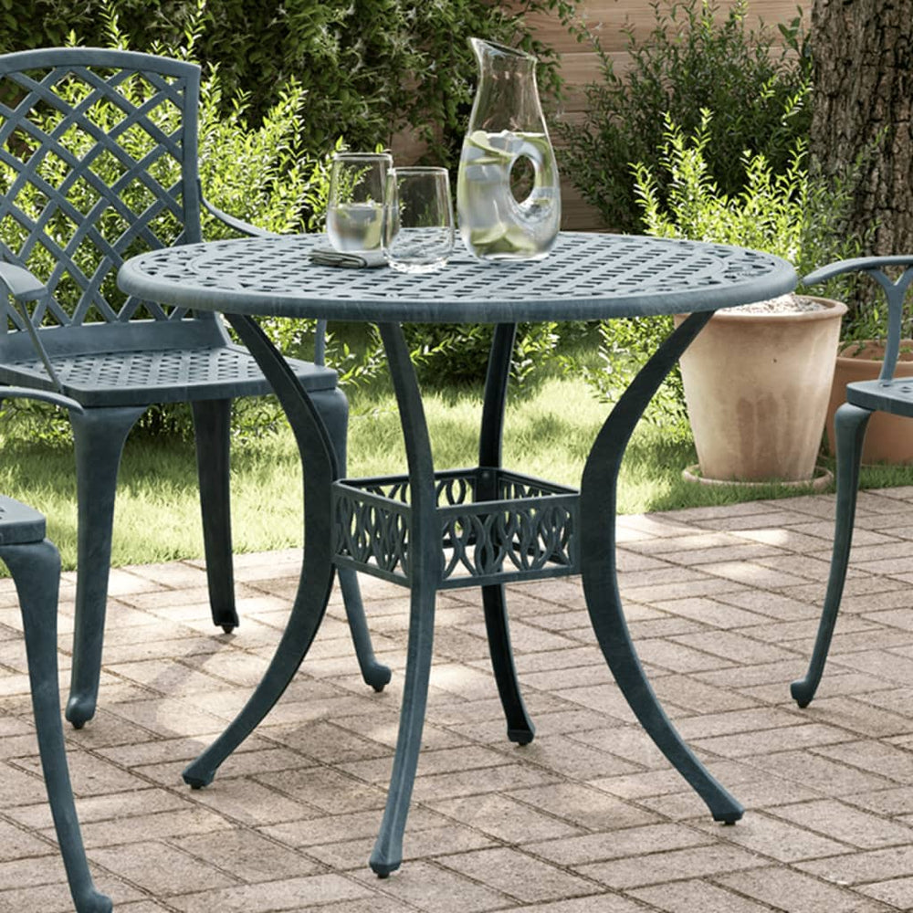 Grüner Gartentisch Ø90 cm aus Aluminiumguss
