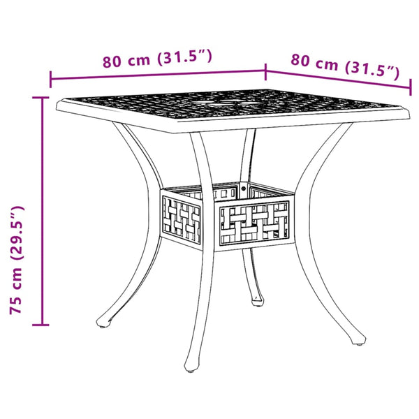 Weißer Gartentisch aus Aluminiumguss, 80x80 cm