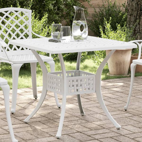 Weißer Gartentisch aus Aluminiumguss, 80x80 cm