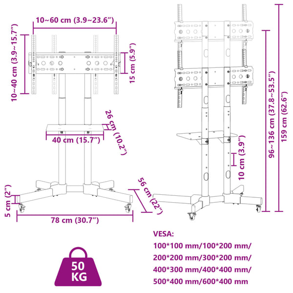 TV Ständer Rollen 32-70 Zoll VESA 600x400