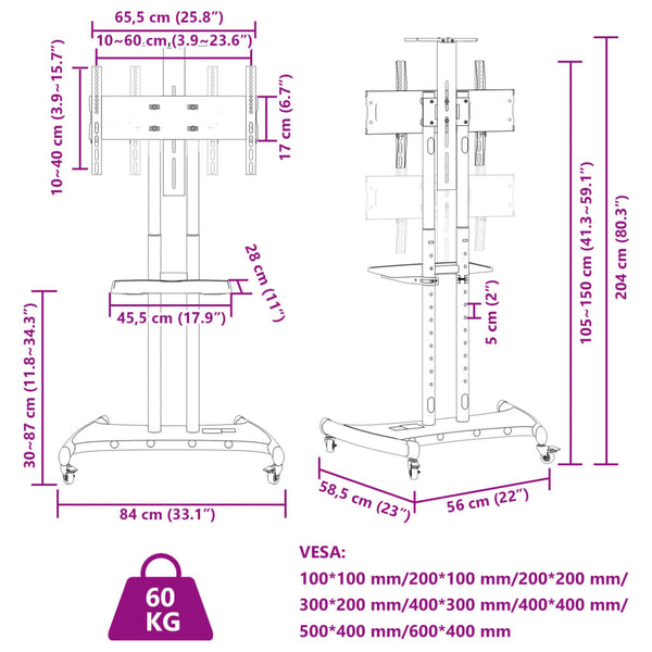 TV Ständer Rollen 32-70 Zoll VESA 600x400