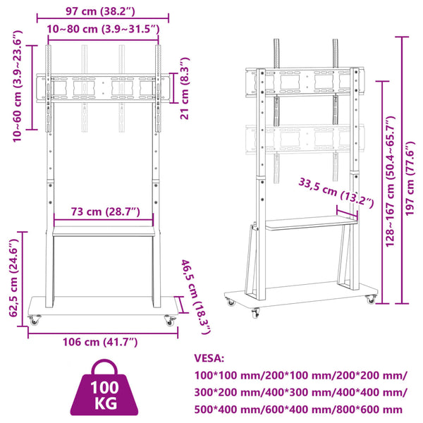 TV Ständer Rollen 32-90 Zoll VESA 800x600 100kg