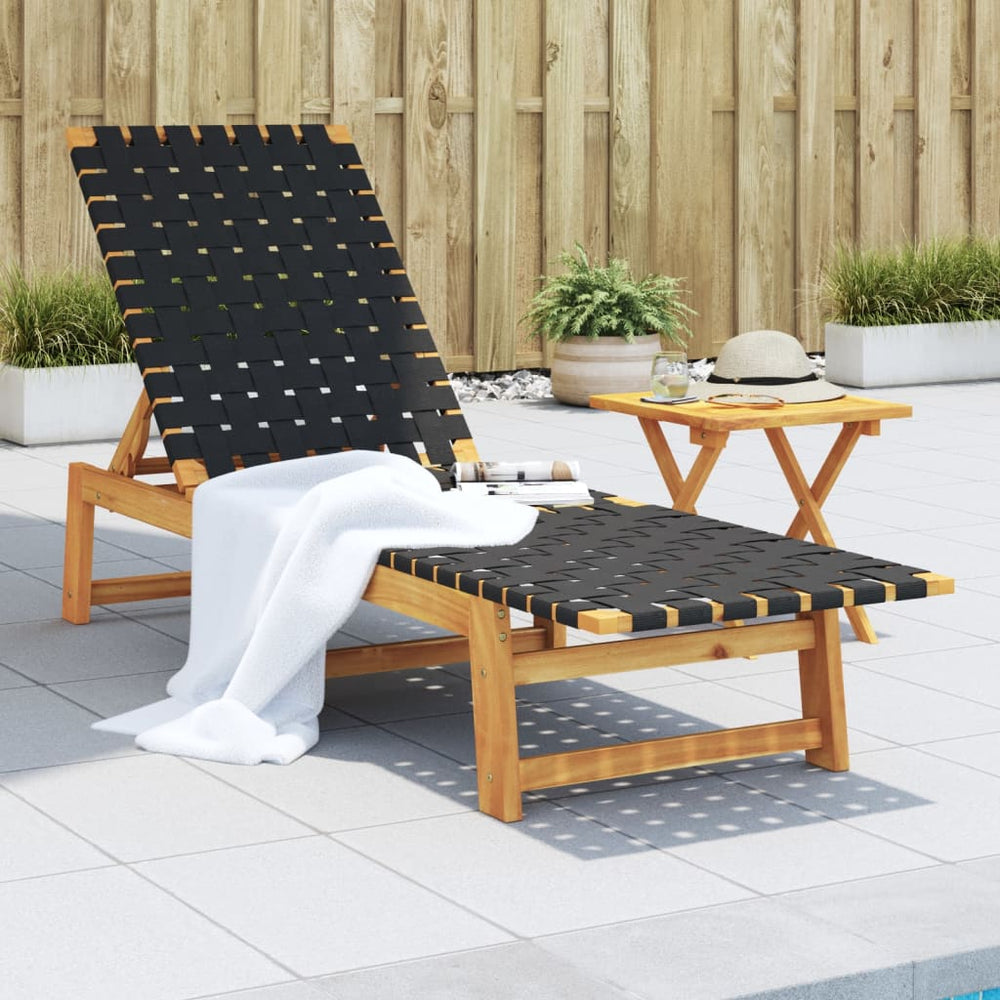 Schwarze Sonnenliege aus Akazienholz