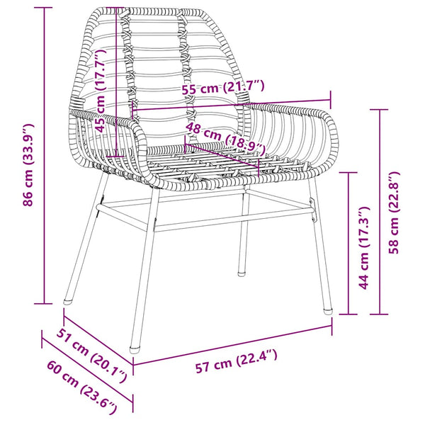 Gartenstühle 2er Set Poly Rattan Schwarz