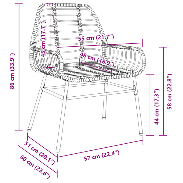 Gartenstühle 2er Set Braun Poly Rattan