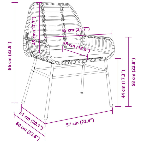 Gartenstühle 2er Set Braun Poly Rattan mit Kissen