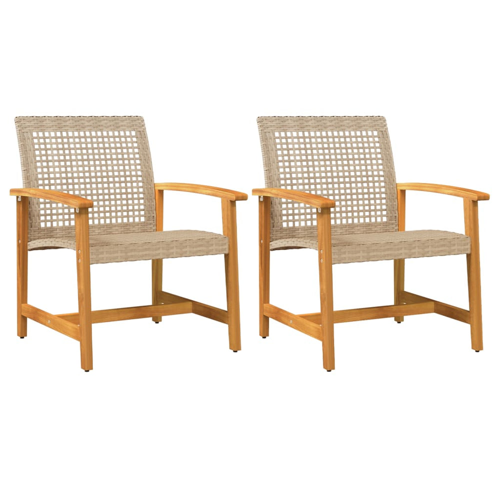 Gartenstühle 2er Set Beige Poly Rattan Akazie