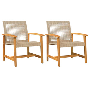 Gartenstühle 2er Set Beige Poly Rattan Akazie