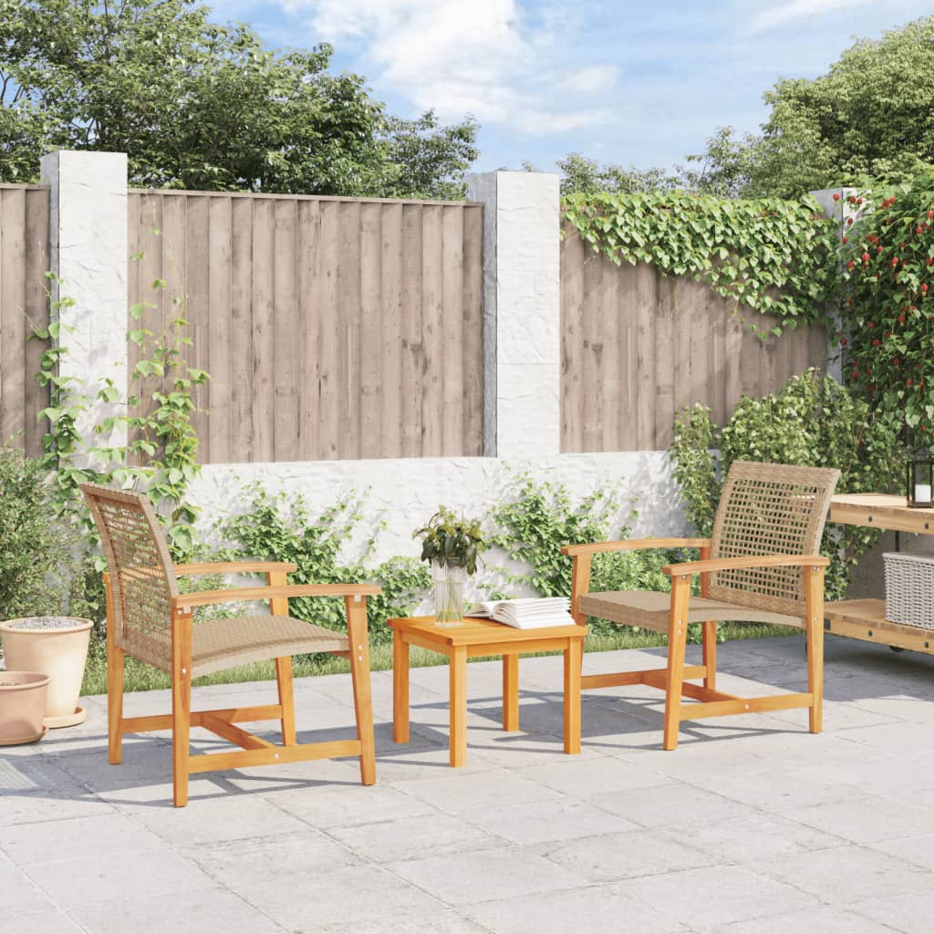 Gartenstühle 2er Set Beige Poly Rattan Akazie