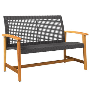 Schwarze Gartenbank 112cm Poly Rattan & Akazie