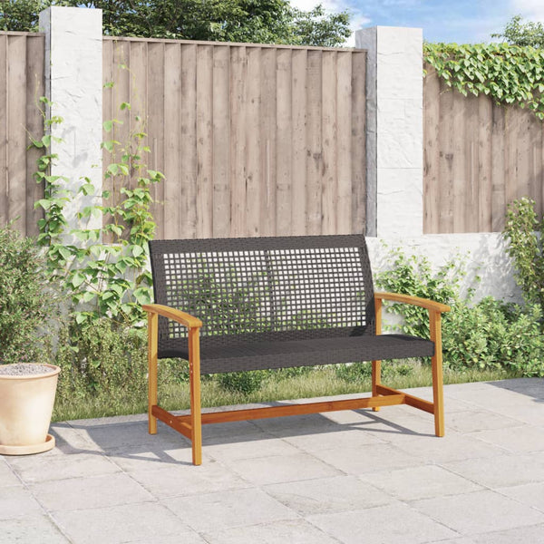 Schwarze Gartenbank 112cm Poly Rattan & Akazie