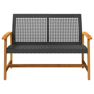 Schwarze Gartenbank 112cm Poly Rattan & Akazie