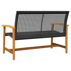 Schwarze Gartenbank 112cm Poly Rattan & Akazie