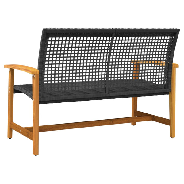 Schwarze Gartenbank 112cm Poly Rattan & Akazie